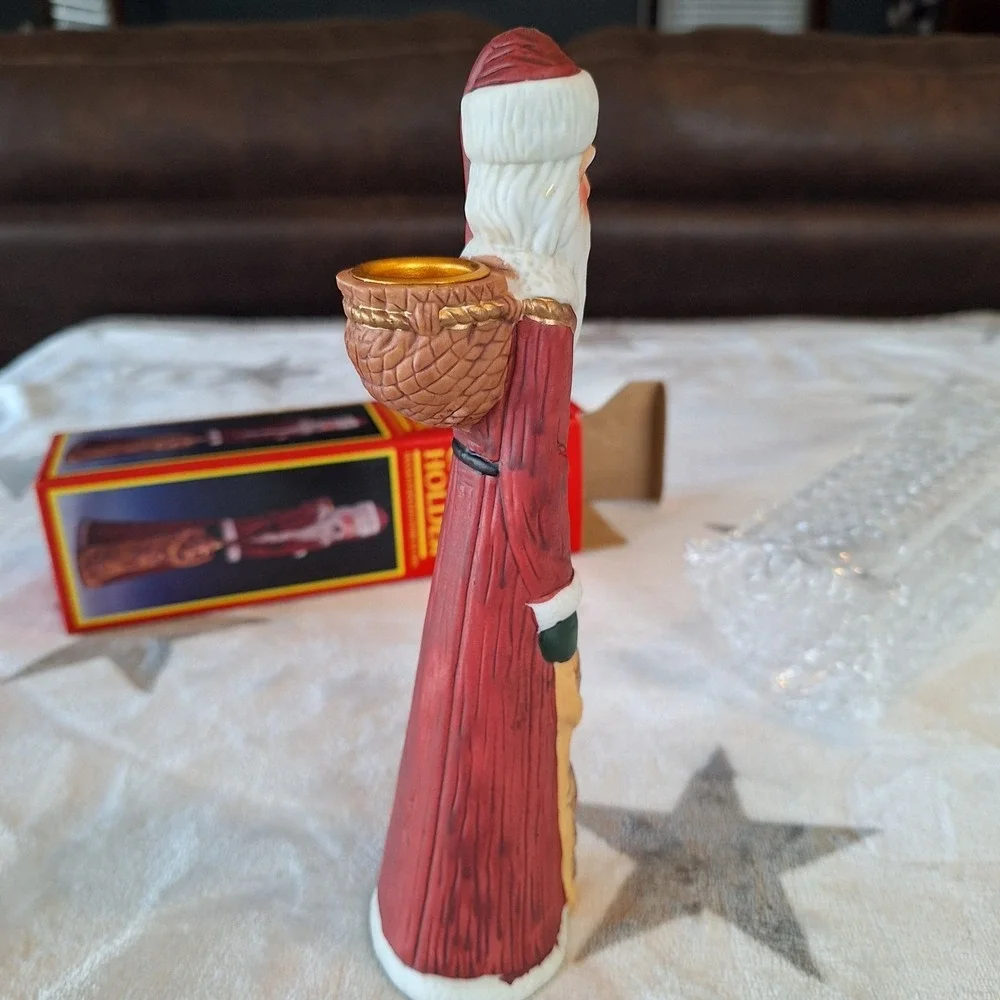 VTG Pencil Thin Santa Candle Holder Hand Painted Very Detailed Stars 8.5